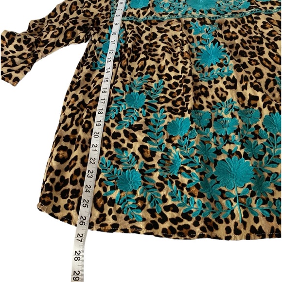 Layerz Clothing Boho top , leopard print with turquoise embroidery, size M - Picture 6 of 7